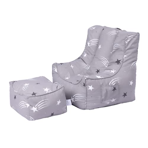 Ready Steady Bed Kinder-Sitzsack mit Fußhocker, sicherer weicher Sitz, Spielzimmer-Sofa, ergonomisch geformter Kleinkind-Sessel, bequeme Kindermöbel (Sternschnuppen) von Ready Steady Bed