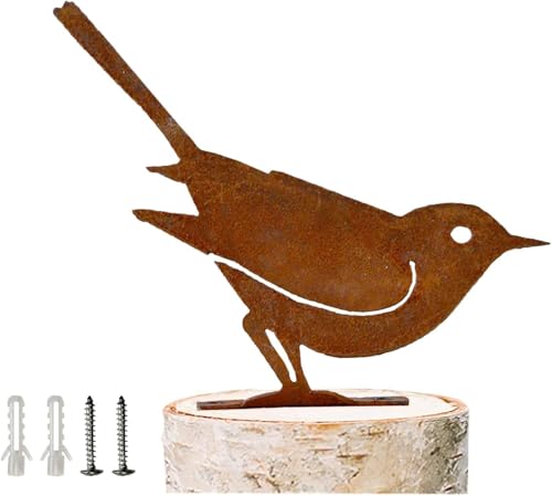 Brauner Spatz, Garten Deko Rostiges Vögel, Gartenstecker Rost Deko Vogel mit Schraube zum Rostdeko Garten Eindrehen in Holz, Edelrost Gartendeko Vintage, Metall Vögel Gartendeko von Reagia