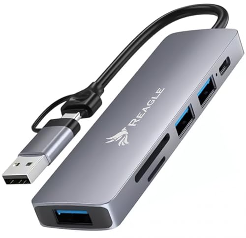 REAGLE USB 3.2 GEN 1 6-in-1 Active Hub Adapter Zwei Stecker USB-A und USB-C von 5 Gbps 3 USB-A Anschlüsse SD und Micro SD Kartenleser kompatibel mit Desktop Laptop Telefon REAGLE USB 3.2 GEN 1 6-in-1 Active Hub Adapter Zwei Stecker USB-A und USB-C von 5 Gbps 3 USB-A Anschlüsse SD und Micro SD Kartenleser kompatibel mit Desktop Laptop Telefon von Reagle