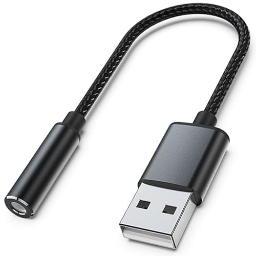 Reagle USB Soundkarte Adapter USB-A auf 3,5 mm Klinke DAC 24 Bit 96 kHz Externe Audio Karte für PC Laptop Nylonkabel Aluminiumgehäuse Schwarz von Reagle