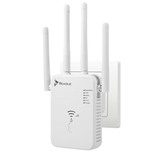 Reagle WiFi Repeater, Dual Band 2.4GHz & 5GHz, 1200 Mbps, 3 Modi: WiFi Adapter, AP Mode, Verstärker, 4 Antennen, WPS Taste, Sichere WLAN-Verstärkung für Zuhause & Büro von Reagle