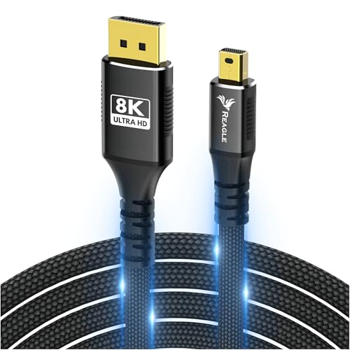 Reagle mini DisplayPort DP 1.4 PRO 8K 4K 144Hz Kabel 32 Audiokanäle Nylongeflecht vergoldete Aluminiumösen Kompatibel mit FreeSync und G-Sync (2m) von Reagle