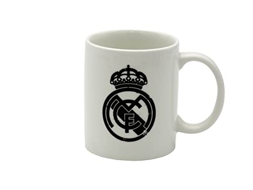 REAL MADRID Frühstücksbecher, Keramik, 300 ml, Weiß mit schwarzem Wappen, offizielles Lizenzprodukt (CyP Brands), Mehrfarbig von CYPBRANDS