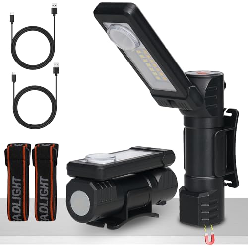 2 Stück LED Arbeitsleuchte Werkstattlampe, TYPE-C-Aufladung Inspektionslampe mit Schwenkfunktion, Magnetfuß Taschenlampe Werkstatt Handlampe, Geschenke für Männer-für Auto Reparatur Camping Notfall von RealPlus