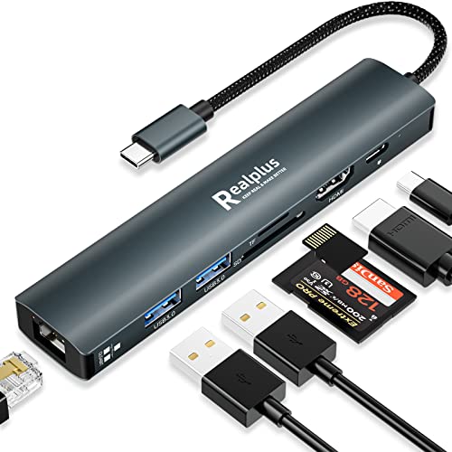 RealPlus USB C Hub 7 in 1 USB C Adapter mit 4K HDMI, 1Gbps Ethernet RJ45, 100W PD, 2 USB A 5Gbps Datenports, MicroSD & SD Kartenleser, USB C Docking Station für MacBook Air M2, Windows, Switch RealPlus USB C Hub 7 in 1 USB C Adapter mit 4K HDMI, 1Gbps Ethernet RJ45, 100W PD, 2 USB A 5Gbps Datenports, MicroSD & SD Kartenleser, USB C Docking Station für MacBook Air M2, Windows, Switch von RealPlus