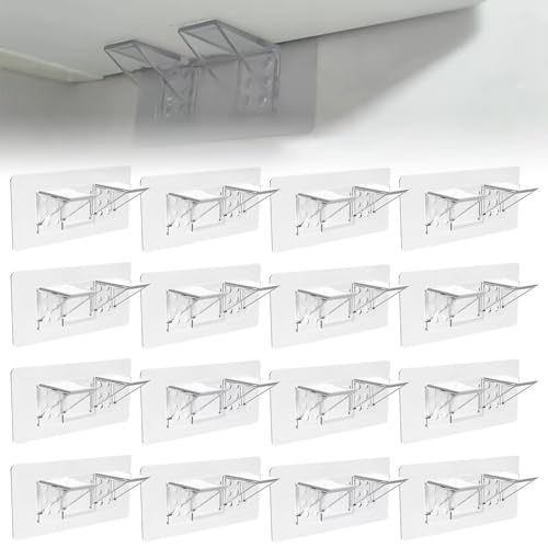 Realand 16 selbstklebende Regalhalterungen mit größerem Klebstoff und Stützbereich, zweireihig, verstärkte Regalklammern für Küchenschrank, Bücherregal, Schrank von Realand