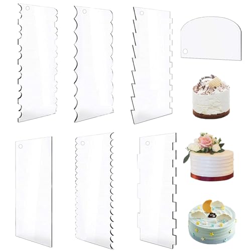 Realand 7 Stück transparente Acryl-Kuchenschaber, Glätter, 24 cm, doppelseitig, zum Dekorieren von Kuchen, Buttercreme, Zuckerguss, Glätter Realand 7 Stück transparente Acryl-Kuchenschaber, Glätter, 24 cm, doppelseitig, zum Dekorieren von Kuchen, Buttercreme, Zuckerguss, Glätter von Realand