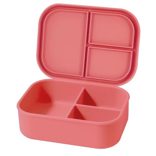 Realand Bento-Lunchbox aus Silikon, auslaufsichere Brotdose aus Silikon mit 3 einzeln versiegelten Fächern, Snack-Bento-Box, mikrowellen- und spülmaschinenfest, Rosa von Realand