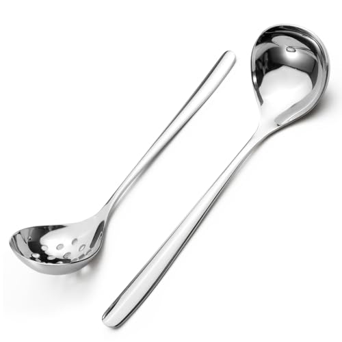 Realand Kleine Schöpfkelle und Schlitzlöffel, robuste 304 Edelstahl, Saucenkelle, Mini-Suppenkelle zum Servieren, Skimmer, Sieb, Schöpflöffel mit Löchern, Silber, 2 Stück Realand Kleine Schöpfkelle und Schlitzlöffel, robuste 304 Edelstahl, Saucenkelle, Mini-Suppenkelle zum Servieren, Skimmer, Sieb, Schöpflöffel mit Löchern, Silber, 2 Stück von Realand