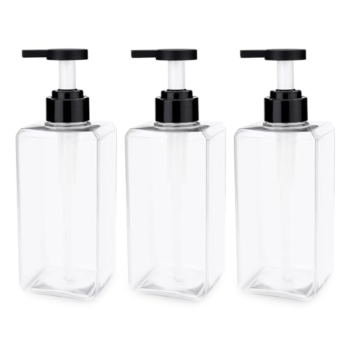 Realand Shampoo- und Conditioner-Spender-Set, 500 ml, nachfüllbar, Shampoo-Pumpflaschen, Duschseifenspender, leerer Körperwaschspender für Badezimmer, Flüssigseife, transparent, 3 Stück von Realand