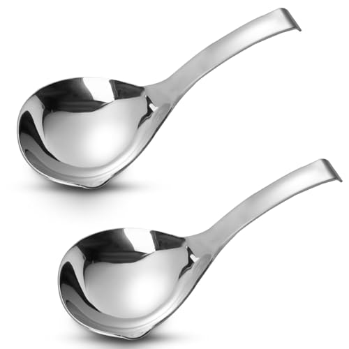 Realand Suppenkelle, Suppenkelle, Suppenlöffel aus Edelstahl 304 mit Ausgießer, kleiner Schöpflöffel, Kochutensilien, Schöpflöffel zum Servieren von Soßen, aus Metall, 2 Stück von Realand