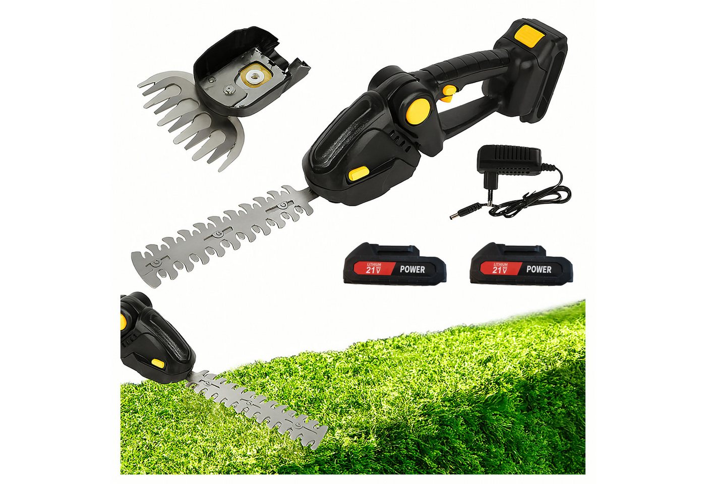 Realb2b Akku-Heckenschere Akku-Heckenschere 2-in-1 für Hecken Sträucher präzisen Gartenschnitt, bis 2,5 m Arbeitshöhe, (Multifunktionales Gartengerät – Heckenschere & Rasentrimmer in 1, 2-in-1 Akku-Heckenschere mit verstellbarem Kopf & 2 Akkus), Kabellose 2-in-1 Akku-Heckenschere für Hecken & Sträucher Realb2b Akku-Heckenschere Akku-Heckenschere 2-in-1 für Hecken Sträucher präzisen Gartenschnitt, bis 2,5 m Arbeitshöhe, (Multifunktionales Gartengerät – Heckenschere & Rasentrimmer in 1, 2-in-1 Akku-Heckenschere mit verstellbarem Kopf & 2 Akkus), Kabellose 2-in-1 Akku-Heckenschere für Hecken & Sträucher von Realb2b