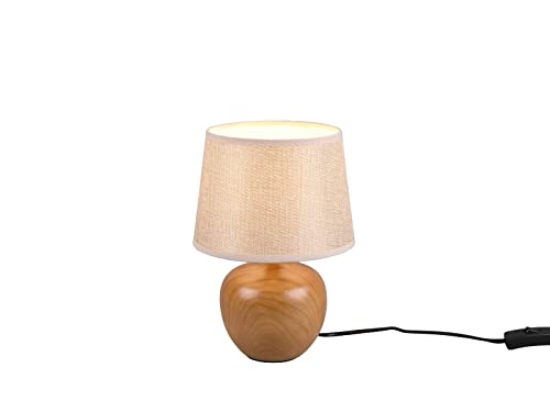 meineWunschleuchte Tischleuchte mit Keramikfuß Holzoptik und Stoffschirm Beige, Höhe 26cm von meineWunschleuchte