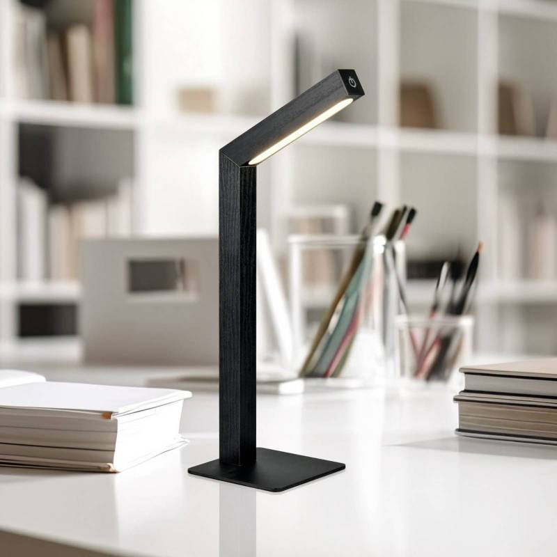 LED-Akku-Tischleuchte Skip, schwarz, MDF, Höhe 37,5 cm von Reality Leuchten