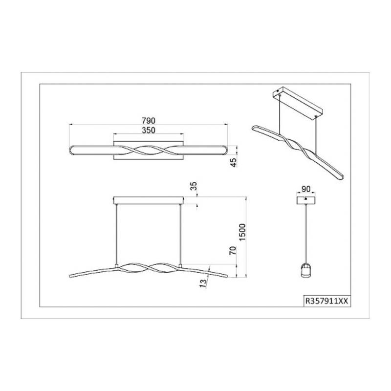 LED-Pendelleuchte Ginko, schwarz matt, Metall, Länge 79 cm von Reality Leuchten