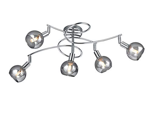 Reality Leuchten Deckenleuchte Brest R60595006, Metall Chrom, Glas smoke, exkl. 5x E14 von RL LIVE YOUR LIGHT