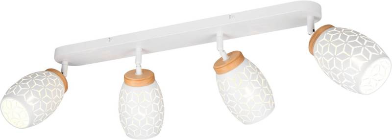 Reality Leuchten Deckenstrahler BIDAR 4-flammig, exkl 4x E14 max 10W, Deckenlampe Spots verstellbar, Leuchtmittel wechselbar, warmweiß - kaltweiß, Metall-Lampenschirm mit Lasercut Muster und Holz-Dekoelementen von Reality Leuchten