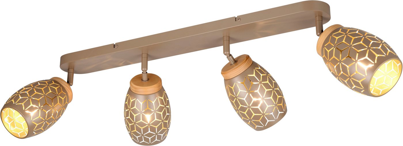 Reality Leuchten Deckenstrahler BIDAR 4-flammig, exkl 4x E14 max 10W, Deckenlampe Spots verstellbar, Leuchtmittel wechselbar, warmweiß - kaltweiß, Metall-Lampenschirm mit Lasercut Muster und Holz-Dekoelementen Reality Leuchten Deckenstrahler BIDAR 4-flammig, exkl 4x E14 max 10W, Deckenlampe Spots verstellbar, Leuchtmittel wechselbar, warmweiß - kaltweiß, Metall-Lampenschirm mit Lasercut Muster und Holz-Dekoelementen von Reality Leuchten
