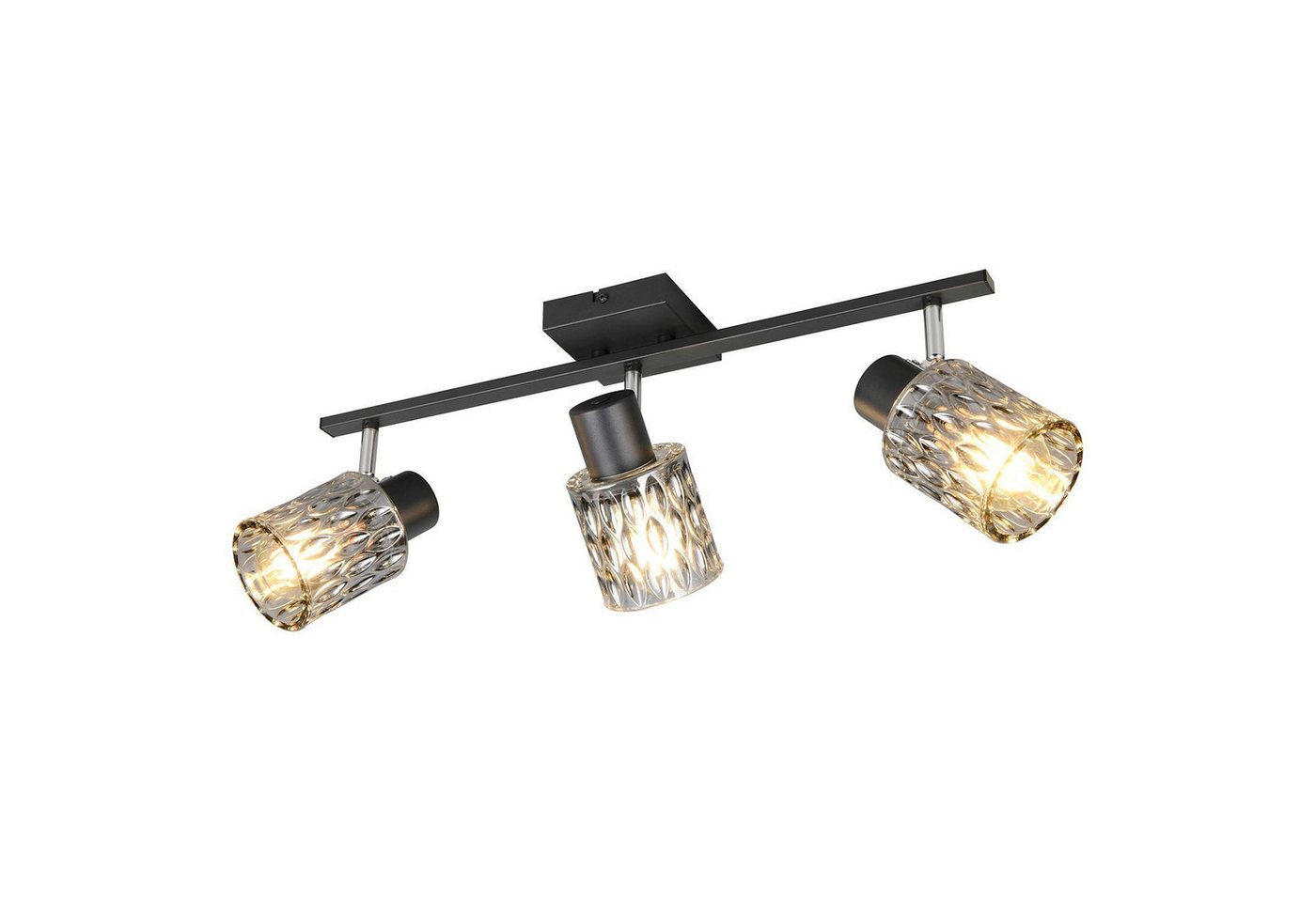 Reality Leuchten Deckenstrahler JACK, 3-flammig, Rauchfarben, Schwarz, Metall, ohne Leuchtmittel, Lampenschirme aus Glas, B 55 x H 21 x T 16 cm Reality Leuchten Deckenstrahler JACK, 3-flammig, Rauchfarben, Schwarz, Metall, ohne Leuchtmittel, Lampenschirme aus Glas, B 55 x H 21 x T 16 cm von Reality Leuchten