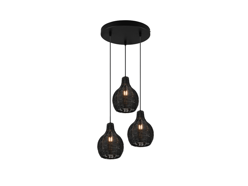Reality Leuchten Hängeleuchte Sprout Hängelampe Leuchte Rattan 3 Flammig Schwarz B-Ware von Reality Leuchten