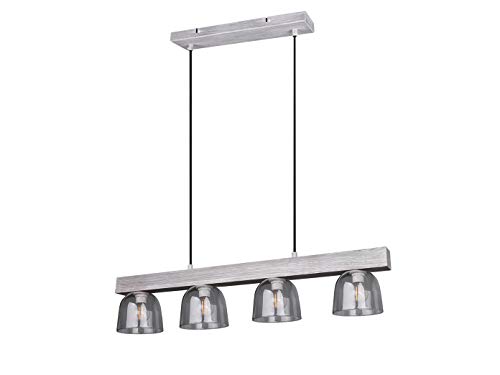 Reality Leuchten Pendelleuchte Karina R30064054, Holz grau, Glas rauchfarbig, exkl. 4x E14 von RL LIVE YOUR LIGHT