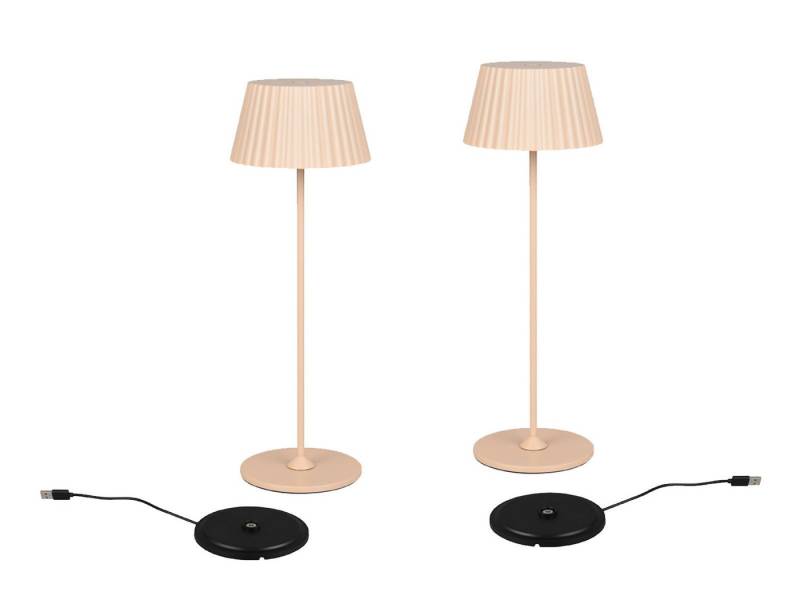 Reality Leuchten LED Außen-Tischleuchte, Dimmfunktion, LED fest integriert, Warmweiß, 2er SET Outdoor kabellos Beige mit Akku & USB Ladestation, Höhe 39cm von Reality Leuchten