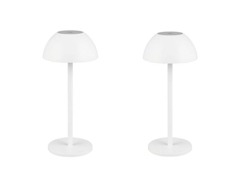 Reality Leuchten LED Außen-Tischleuchte, dimmbar, LED fest integriert, Warmweiß, 2er SET kabellos-e Akku Pilz-Lampen Outdoor, Weiß, 30cm klein von Reality Leuchten