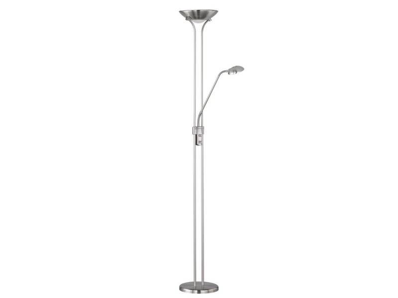 Reality Leuchten LED Deckenfluter, Dimmer, LED fest integriert, Warmweiß, große dimmbar mit Leselampe Stehlampe Design-klassiker Silber, H 185cm von Reality Leuchten