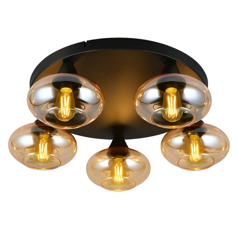 Reality Leuchten LED Deckenleuchte, Leuchtmittel inklusive, Warmweiß, Deckenleuchte Glas amberfarben Metall schwarz LED dimmbar Esszimmer Reality Leuchten LED Deckenleuchte, Leuchtmittel inklusive, Warmweiß, Deckenleuchte Glas amberfarben Metall schwarz LED dimmbar Esszimmer von Reality Leuchten