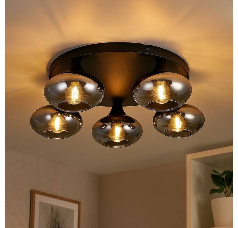 Reality Leuchten LED Deckenleuchte, Leuchtmittel inklusive, Warmweiß, LED Deckenleuchte Glas rauchfarben Metall schwarz Wohnzimmer dimmbar Reality Leuchten LED Deckenleuchte, Leuchtmittel inklusive, Warmweiß, LED Deckenleuchte Glas rauchfarben Metall schwarz Wohnzimmer dimmbar von Reality Leuchten