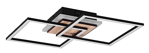 Reality Leuchten LED Deckenleuchte Giro R62793635, Metall Schwarz matt, Holznachbildung, inkl. 25 Watt LED, Fernbedienung, Dimmer, Farbwechsel, Nachtlicht von RL LIVE YOUR LIGHT