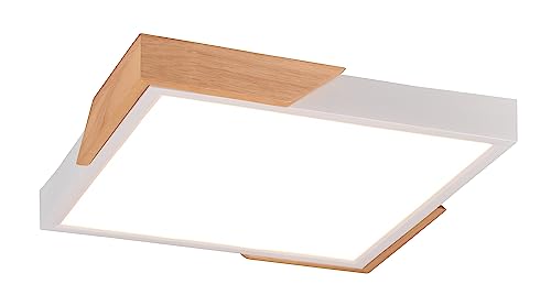 Reality Leuchten LED Deckenleuchte Meta R67191131, Kunststoff Weiß matt, Holz, inkl. 20 Watt, Switch Dimmer von RL LIVE YOUR LIGHT