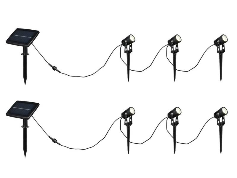 Reality Leuchten LED Gartenstrahler, Dimmfunktion auch per USB aufladbar, LED fest integriert, neutralweiß, 2er Set Solar-licht Garten-leuchten mit Erdspieß Wegbeleuchtung, 620cm von Reality Leuchten