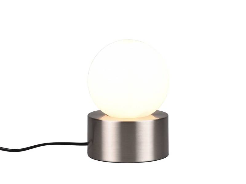 Reality Leuchten LED Nachttischlampe, Mitgeliefertes Leuchtmittel per Berührungsschalter in 3 Stufen dimmbar, LED wechselbar, warmweiß, kleine Bauhaus Lampe Touch dimmbar Glas-Kugel Lampenschirm Silber 12cm von Reality Leuchten