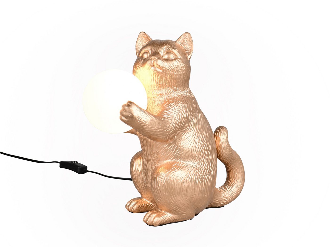 Reality Leuchten LED Nachttischlampe Katzenlampe mit Kugel, Höhe 30cm, Dimmfunktion, LED wechselbar, warmweiß, besondere außergewöhnlich-e Tischlampe ausgefallen-e Tierlampe Gold-en Reality Leuchten LED Nachttischlampe Katzenlampe mit Kugel, Höhe 30cm, Dimmfunktion, LED wechselbar, warmweiß, besondere außergewöhnlich-e Tischlampe ausgefallen-e Tierlampe Gold-en von Reality Leuchten