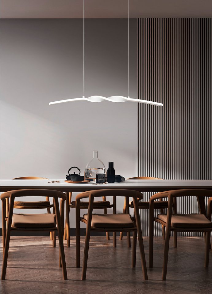 Reality Leuchten LED Pendelleuchte GINKO, Hängeleuchte LED 18W 2100 Lumen 4000K kaltweiß, LED fest integriert, Kaltweiß, Hängelampe Esszimmer, höhenverstellbar bis max 150cm, Breite 79 cm von Reality Leuchten