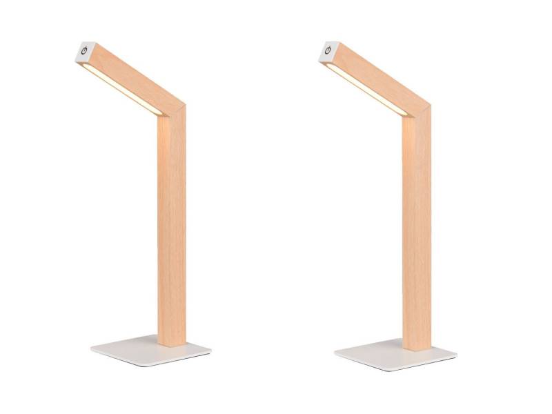 Reality Leuchten LED Schreibtischlampe, Dimmfunktion, LED fest integriert, Warmweiß, 2er SET kabellos-e aufladbare Akku Tischlampen Holz-Optik mit Magnet von Reality Leuchten