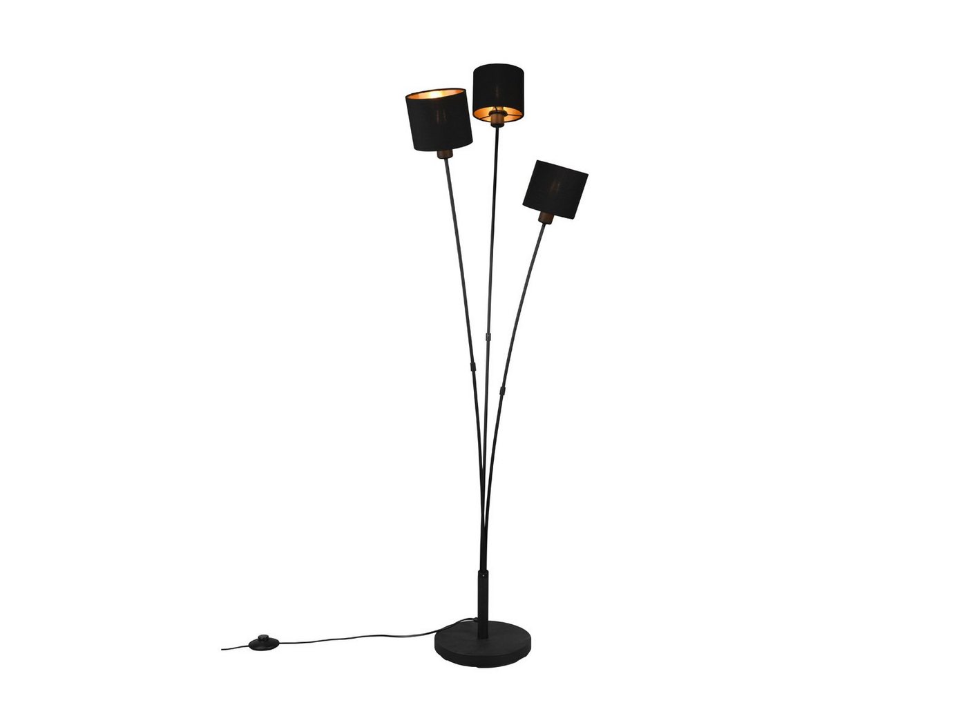 Reality Leuchten LED Stehlampe, Dimmfunktion, LED wechselbar, Warmweiß, ausgefallene Lampenschirm-e Stoff dimmbar Schwarz Gold-en, Höhe 150cm von Reality Leuchten