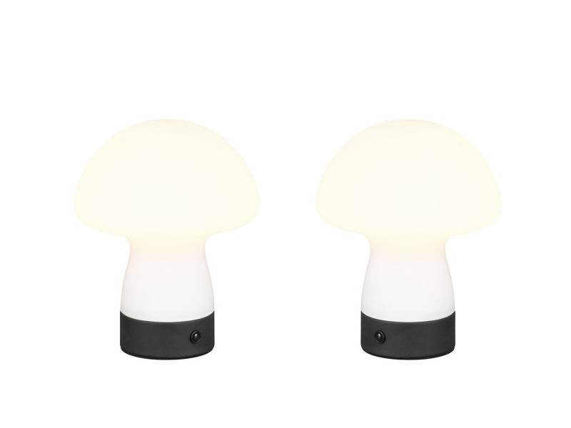 Reality Leuchten LED Tischleuchte, Dimmfunktion, LED fest integriert, Warmweiß, 2er SET kleine kabellose Pilzlampe mit Akku per USB aufladbar, H: 18cm von Reality Leuchten