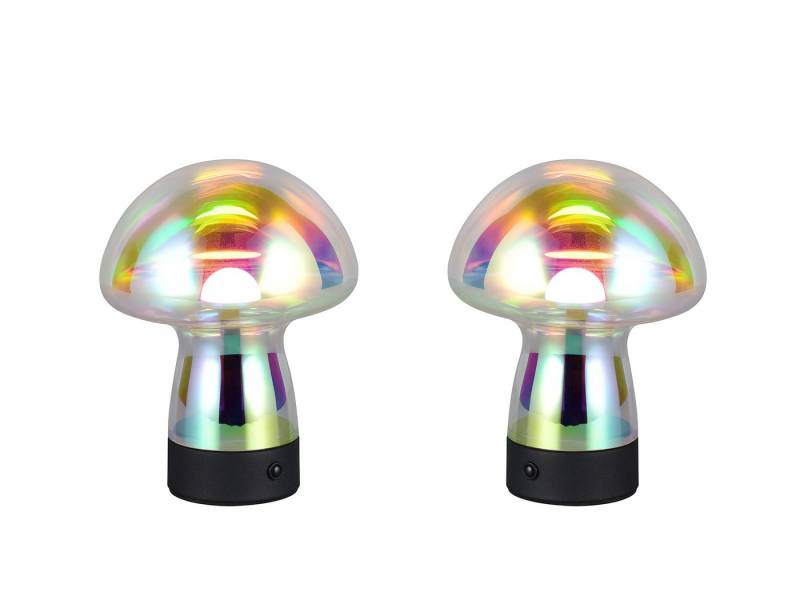 Reality Leuchten LED Tischleuchte, Dimmfunktion, LED fest integriert, Warmweiß, 2er SET kleine kabellose Pilzlampe mit Akku per USB aufladbar, H: 18cm von Reality Leuchten