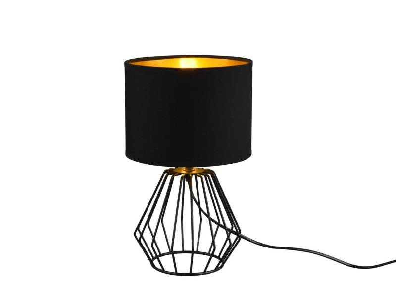 Reality Leuchten Nachttischlampe, Dimmfunktion, LED wechselbar, Warmweiß, ausgefallen-e Designer Lampe dimmbar, Stoff Lampenschirm Schwarz Gold von Reality Leuchten