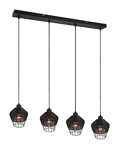 Reality Leuchten Pendelleuchte Borka R31264002, Metall Schwarz matt, Rattangeflecht Schwarz, exkl. 4x E27 von RL LIVE YOUR LIGHT