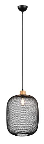 Reality Leuchten Pendelleuchte Calimero R30561932, Metall Schwarz matt, Holz, exklusiv 1x E27 von RL LIVE YOUR LIGHT