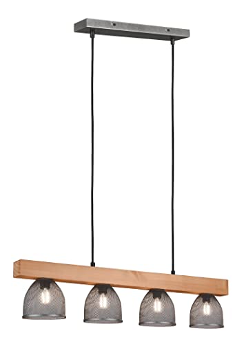 Reality Leuchten Pendelleuchte Cestino R30704067, Metall Nickel antik, Holz Pinie, exklusiv 4x E14 von RL LIVE YOUR LIGHT