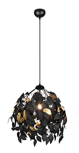 Reality Leuchten Pendelleuchte Leavy R10461932, Metall schwarz, Schirm Kunststoff schwarz/goldfarbig, exkl. 1x E27 von RL LIVE YOUR LIGHT