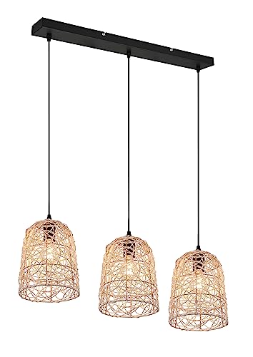 Reality Leuchten Pendelleuchte Lovis R31143036, Metall Schwarz matt, Rattangeflecht, exkl. 3x E27 von RL LIVE YOUR LIGHT