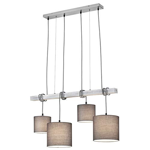 Reality Leuchten Pendelleuchte Padme R30364007, Metall Nickel Matt, Stoffschirm Grau, exkl. 4x E27 von RL LIVE YOUR LIGHT