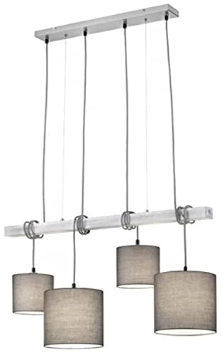 Reality Leuchten Pendelleuchte Padme R30364007, Metall Nickel Matt, Stoffschirm Grau, exkl. 4x E27 von RL LIVE YOUR LIGHT