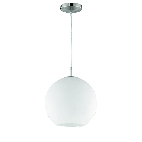 Reality Leuchten Pendelleuchte Pendellampe in nickel matt, Glas opal weiß, 1x E27 maximal 60 W ohne Leuchmittel, Durchmesser 30 cm, Anhängung maximal 150 cm R30153007 von RL LIVE YOUR LIGHT