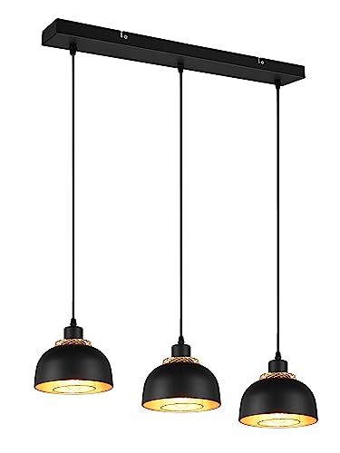 Reality Leuchten Pendelleuchte Punch R30813032, Metall Schwarz matt/goldfarbig, exkl. 3x E27 von RL LIVE YOUR LIGHT